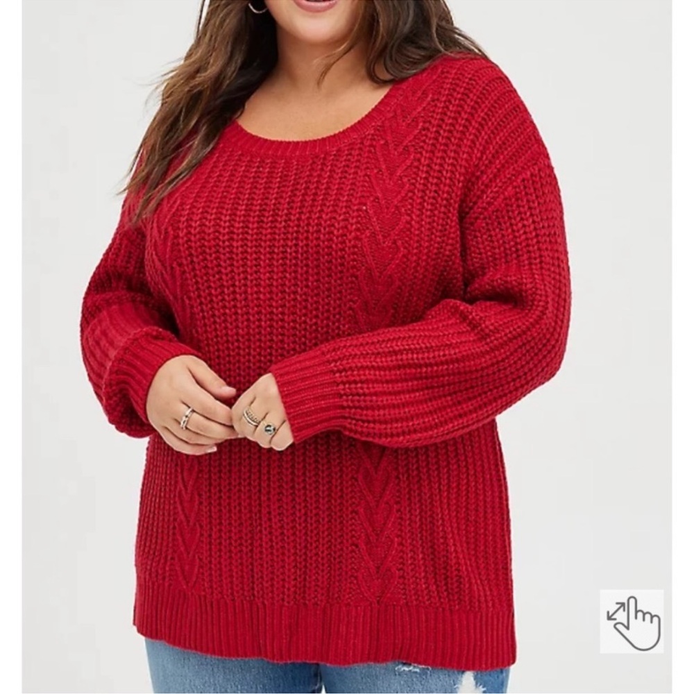 Torrid Size 0 Red Cable Knit Heart Pullover Sweater with Red Tie Bow Neck Large